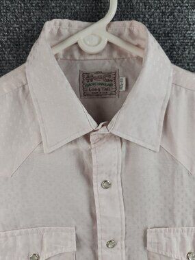 H Bar C California Ranchwear Pearl Snap Pink Shirt Western 15.5 33 Long Tail